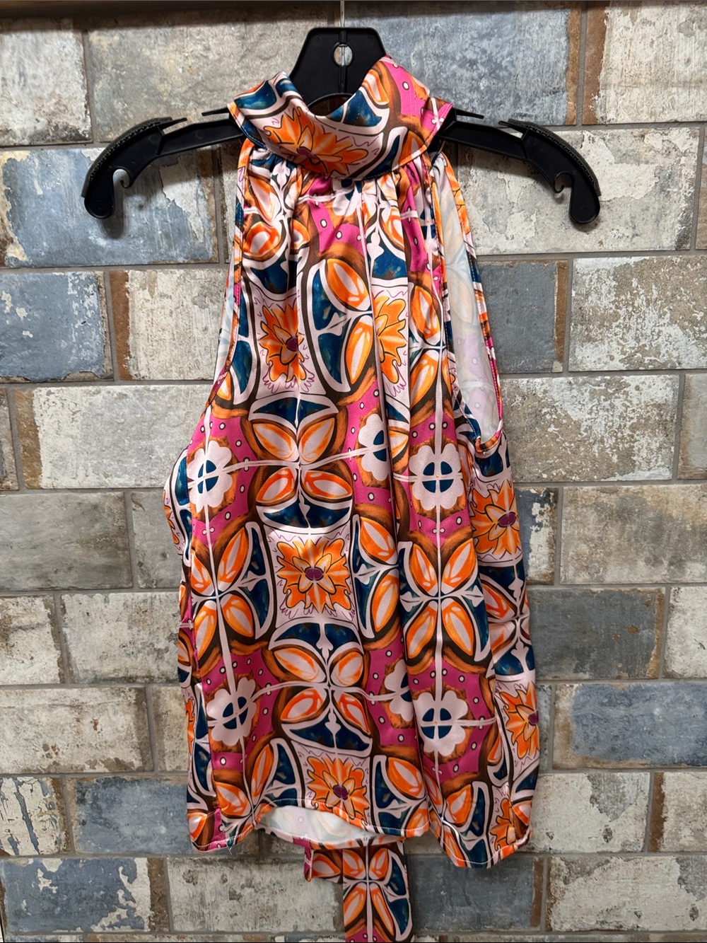 Rachel Zoe Multicolor Halter Blouse in Pink, Orange & Navy